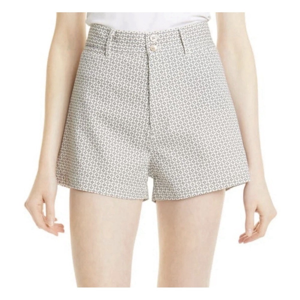 Rebecca Taylor Floral Print Shorts Womens 12 White Black Cotton Stretch‎